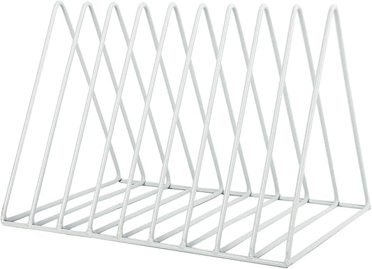 EASEPRES Vinyl Record Holder Storage, 9 Slot Metal Magazine Book Album Display Rack, Stylish Triangle Desktop File Sorter Organizer for Home Office, White