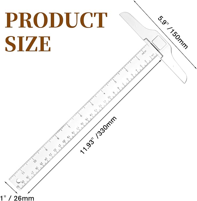 12 Inch/30 cm Plastic T-Square Transparent T-Ruler Drafting T Square Inch Metric Measuring Scale Ruler Clear Crafting Rule for Drafting, Art Framing