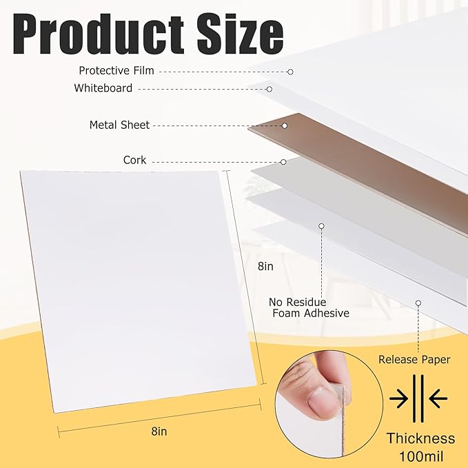 Whiteboard with Adhesive for Tile Wall,White Magnetic Receptive Sheet Metal Board,Small 8X8 Writing Board,8 Pack