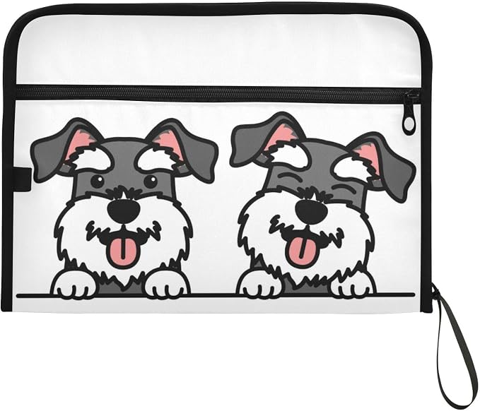 Cute Schnauzer Dog 13 Pockets Expanding File Folder with Sticky Labels Accordion File Folder Document Organizer Letter Size A4 Papers Expandable File Keeper