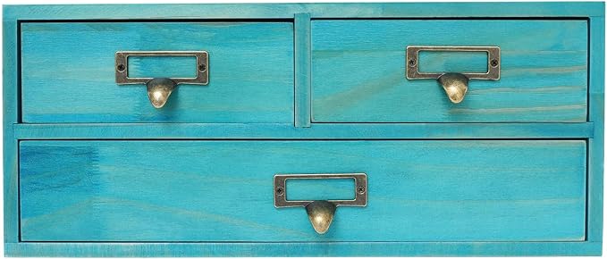 4 Pcs Vintage Wood Desktop Organizer, 4x3 Drawer Apothecary Cabinet with Metal Handles, Stackable Storage for Office Home School, Makeup Jewelry Tea Stationery Herbs