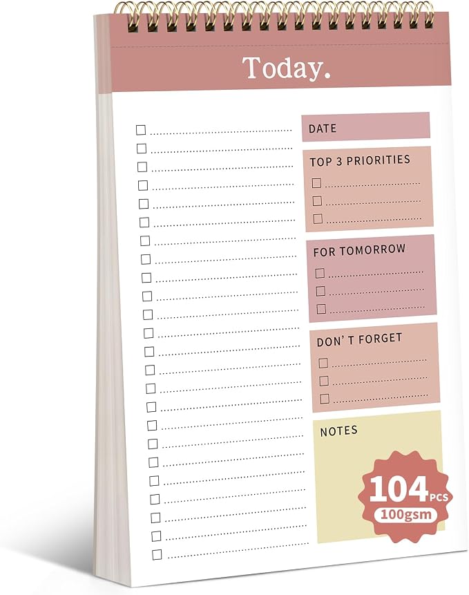 104 Pgs To Do List Notepad, 52 Undated Sheets Duplex-printed Daily Planner For Work Home School Office Desk Accessories Supplies & Goal Setting Tasks -Pink