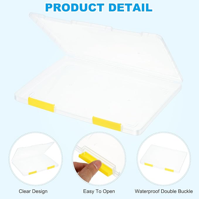 PATIKIL Clear A4 File Portable Project Case with Buckle Plastic Storage Box for 8.5" x 11" Letter Paper Scrapbook Paper Storage Boxes, 4Pcs, 12.2"x9.1"x0.8", Yellow
