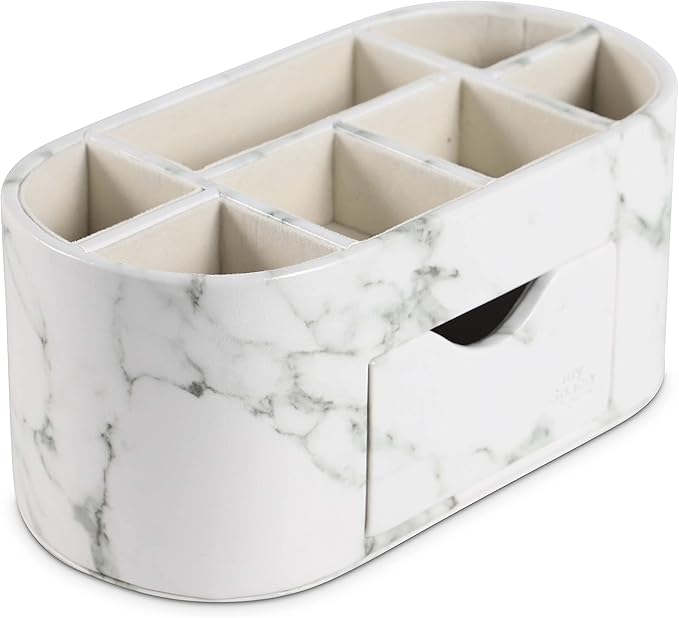 My Space Organizers Marble Desk Organizer For Office Supplies Desk Accessories - Pencil Pen Holder Decor - Home School College Organization Desktop Caddy - Faux Leather