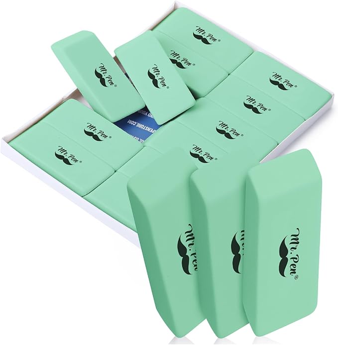 Mr. Pen- Pencil Eraser, 12 Pack, Green, Large Latex Free Block Erasers for School, Office, Art Sketching, Homework, Exams, Clean Smudge-Free Correction