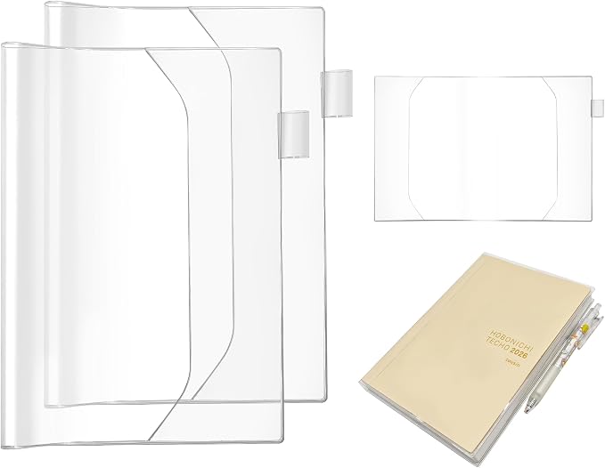 A5 Clear Planner Cover 2 Pack, Compatible with Hobonichi Cousin A5, PVC Notebook Protector with Pen Loop, Fits True A5 Notebooks and Journals