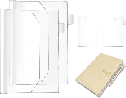 A5 Clear Planner Cover 2 Pack, Compatible with Hobonichi Cousin A5, PVC Notebook Protector with Pen Loop, Fits True A5 Notebooks and Journals