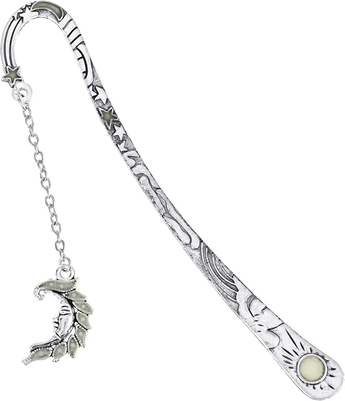 Jeffdad Luminous Moon and Stars Butterfly Bookmark, Glow in The Dark Fantasy Bookmark Gifts for Women Girls, Cool Reading Lovers(Silver Moon)