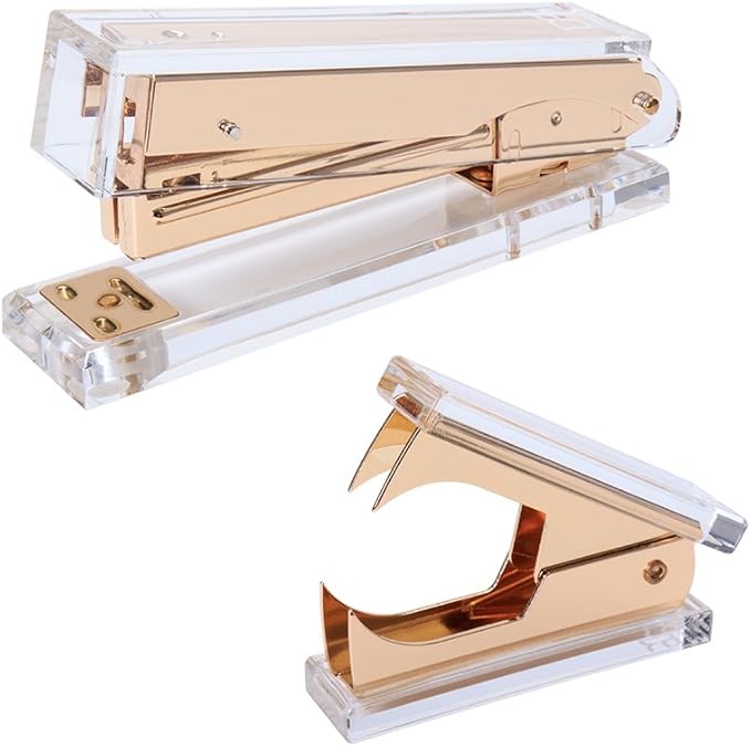 Crystal Golden Stapler and Staple Remover by DS DRAYMOND STORY - Business Gift Set