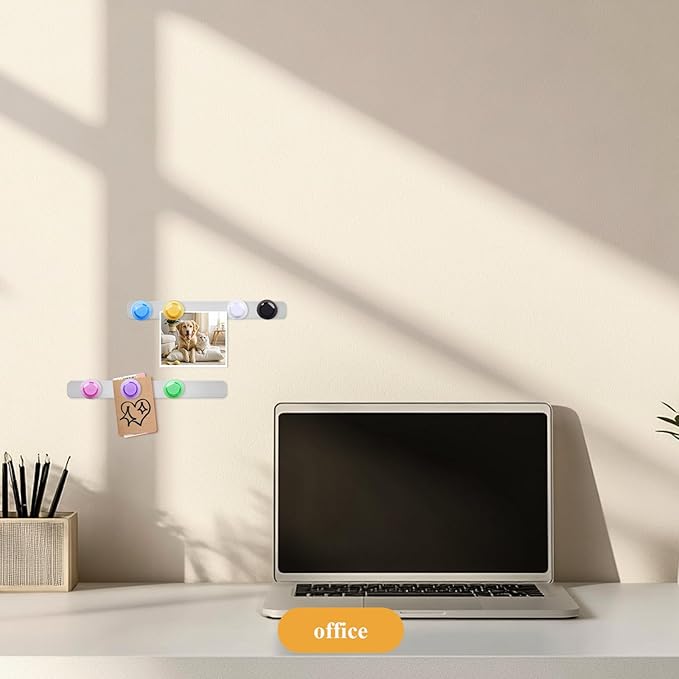 Magnetic Board for Wall - 2 Pcs Frameless Stainless Iron Magnetic Strips with Adhesive Backing, Magnet Bulletin Board with 7 Colorful Magnets, Memo Board Metal Strip for Office, Kitchen, School