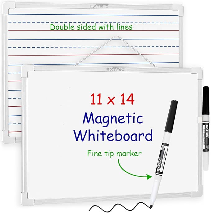 EXTRIC Dry Erase Board 11" x 14" – Magnetic, Double-Sided (Lined & Blank) Mini Whiteboard with Marker, Small Lap Board for Classroom, Homeschool