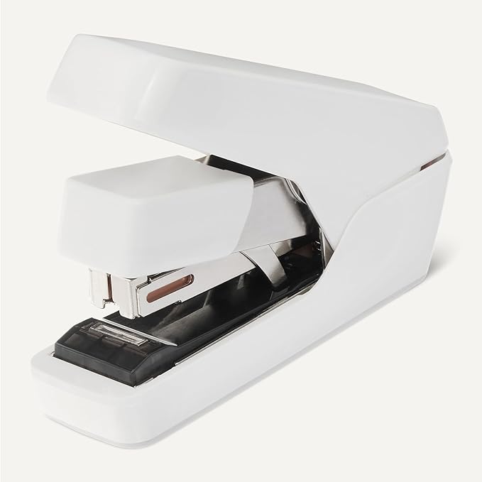 Amazon Basics Office Heavy Duty Stapler, Flat Clinch, Effortless, 40 Sheet Capacity, 1000 Staples, No Jam, for Classroom, Office or Desk Use, White