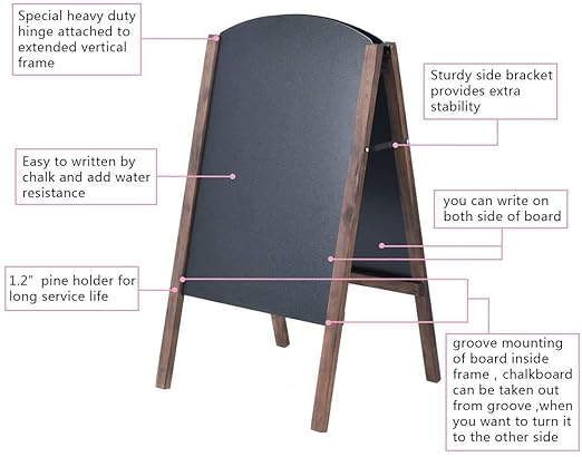 ReunionG A-Frame Wooden Chalkboard, Double-Sided Rustic Standing Blackboard, Removable Archaistic Sidewalk Chalkboard, Indoor and Outdoor Menu Sign Board, Wedding Signage Easel (31.5" x 18")