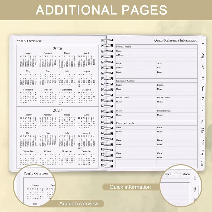 2026-2027 Planner - Academic Planner 2026 2027 for Women & Men, July 2026 - June 2027, Monthly and Weekly Calender with 12 Monthly Tabs, 6.4" x 8.5", Beige