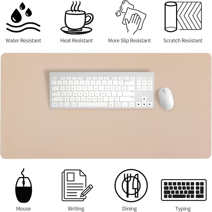 Bloss Leather Desk Pad and Keyboard Wrist Rest, Large Mouse Pad + Keyboard Pad+Mouse Wrist Support, Non-Slip Desk Mat Protector for Office, Home(27.6" x 13.8", Beige)