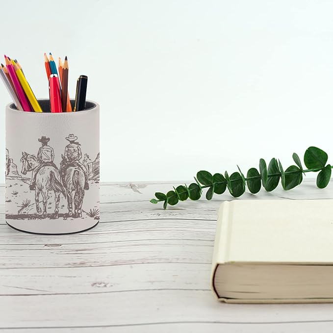 Western Desert Cowboy Pen Holder Pencil Organizer Cute Pencil Cup Desk Decor Makeup Brush Holder PU Multifunctional Office Suppliesfor Home Classroom School