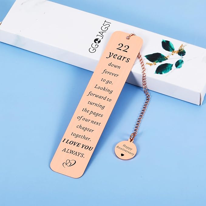 22 Year Anniversary Copper Gifts for Him Her Couples 22nd Wedding Anniversary, Gifts for Wife Husband Gift for 22nd Copper Anniversary Bookmark for Women Men