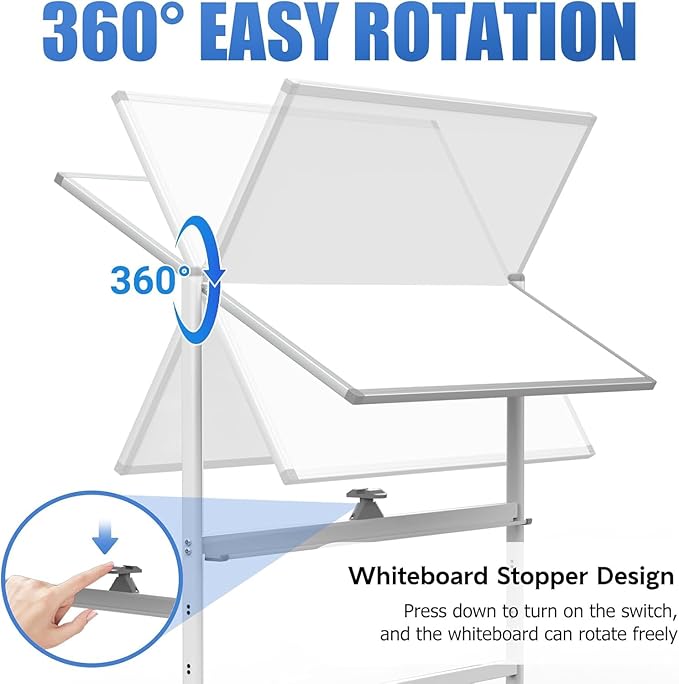 Rolling Whiteboard 48"x36" Magnetic Dry Erase Board with Stand, Double Sided Mobile Whiteboard on Wheels, Non-Foldable Large Portable White Board for Office, Classroom & Home