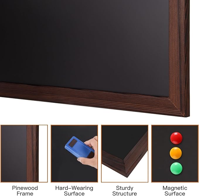 Comix Magnetic Chalkboard, 18 x 24 Inches Wooden-Framed Blackboard for Kids, Hanging Chalk Board for Home Kitchen Restaurant Menu