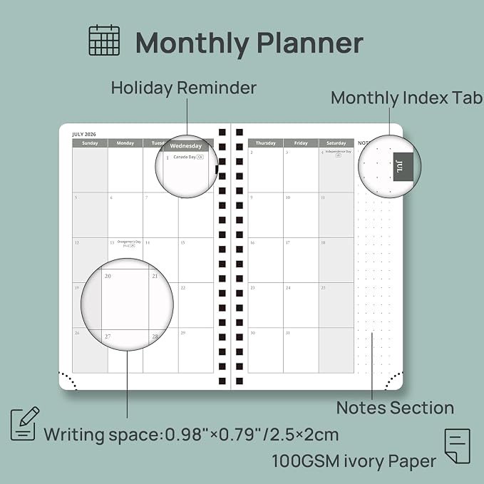POPRUN Pocket calendar 2026-2027,pocket planner Jul 2026-Jan 2027, 6.5" x 3.5" Small Planner for Purse,Inner-pocket Weekly Planners with Hardcover, Tabs, Ruler, Pen Loop ,Unisex Weekly Planners for Organizing and Office - Light Yellow