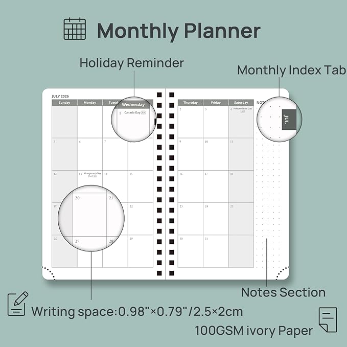 POPRUN Pocket calendar 2026-2027,pocket planner Jul 2026-Jan 2027, 6.5" x 3.5" Small Planner for Purse,Inner-pocket Weekly Planners with Hardcover, Tabs, Ruler, Pen Loop ,Unisex Weekly Planners for Organizing and Office - Orange