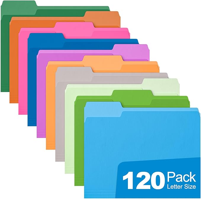 HABGP 120 Pcs Manilla Folders 8.5 x 11 Inch, 1/3-Cut Tab Colored File Folders Letter Size, Paper Folders Aesthetic, School Business Office Manila File Folders for Documents (Morandi)
