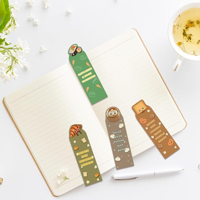 30 Pcs Cute Food Bookmarks for Kids Food Theme Bookmark Cartoon Bookmark for School Office Students Teens Book Reading Lovers Classroom Favors