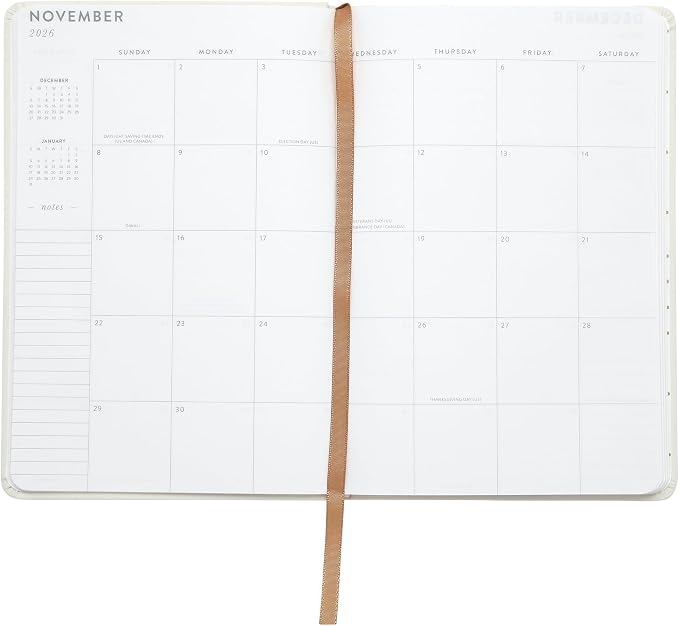 WORLD TRAVELER 2026 Planner - 6x8 Inch Weekly and Monthly Calendar Planner Agenda Book with Bookmark & Ribbon for School and Office, Size 6X8, Gold Grace