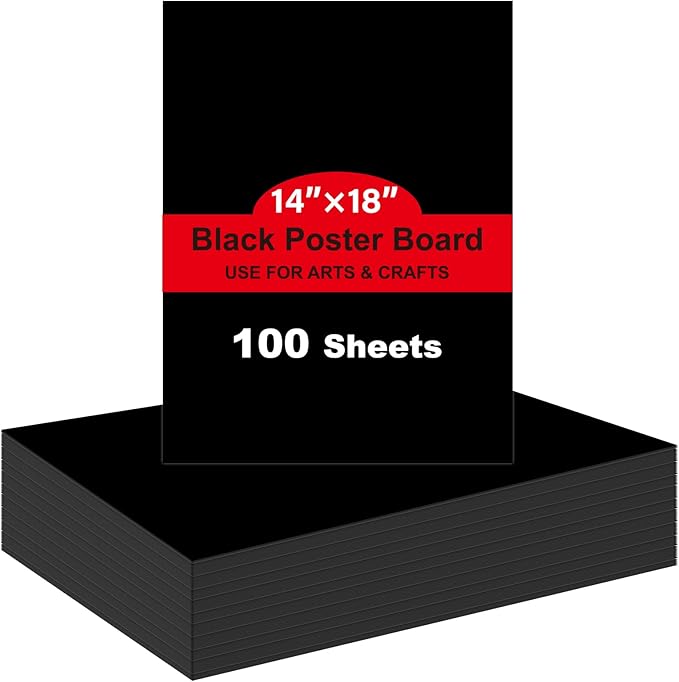 100 Pcs Black Poster Board Paper 14x18, ROOKEA Vision Boards Posterboard Bulk for School Projects Classroom Arts Craft Presentations Drawing Scrapbooking Blank Graphic Display