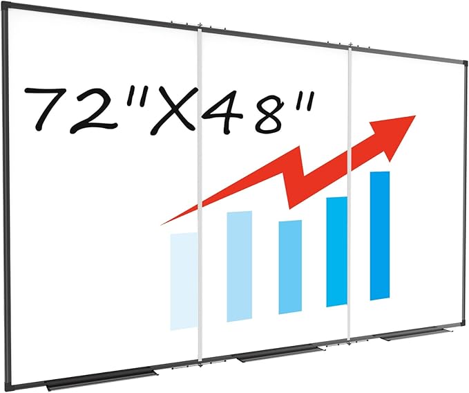 Large White Board for Wall,Magnetic Dry Erase Whiteboard,Foldable 72x48 Inches,Black Aluminum Frame, with 3PCS Detachable Marker Trays for Office and Home