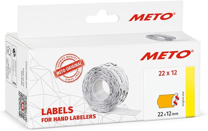 Meto Price Gun Labels (22×12 mm, Single-line, Fluorescent Orange, 6,000 Labels, Permanent, for METO, Contact, Sato, Avery, Tovel, Samark etc.)