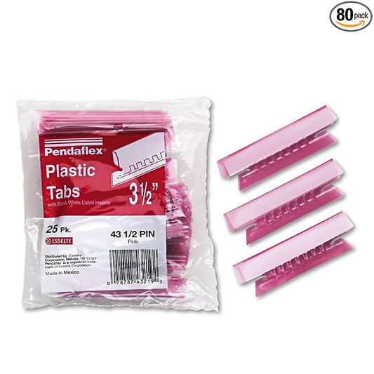 Pendaflex Transparent Colored Tabs for Hanging File Folders, 1/3-Cut, Pink, 3.5" Wide, 25/Pack