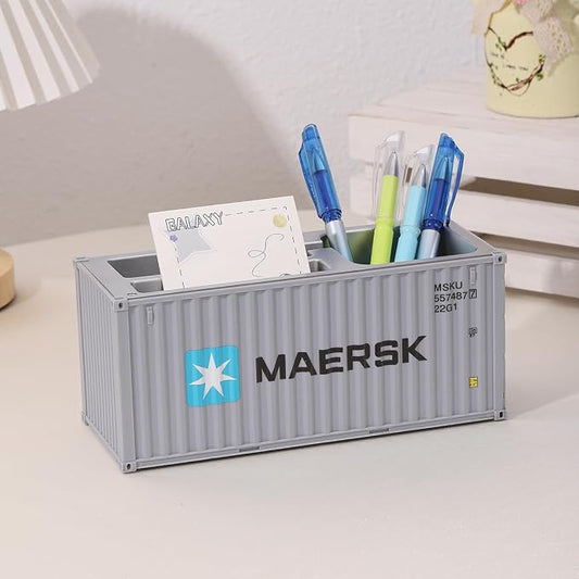 Desk Organizer Office Supplies Multi-function Shipping Container Storage Box Pen/Pencil,Business Name Cards Remote Control Holder Gray, Pen and Pencil Shipping Container Style Holders (Grey)