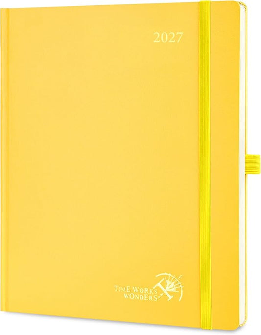 POPRUN 2027 Planner Weekly and Monthly, Large 8.5" x 10.5" Calendar, Jan 2027- Dec 2027 Agenda, Daily Appointment Book with Hourly Time Slots, Monthly Tabs, Hardcover, 100 GSM - Light Yellow