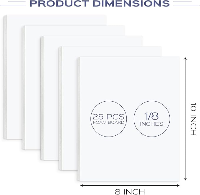 Golden State Art 25 Pack 8x10 Foam Boards 1/8 Inch Thickness White Foam Poster Boards for Presentation Signage Sheet for School Crafts Office Art Projects