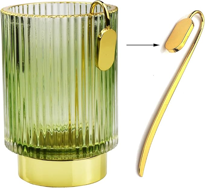 Thick Glass Pen Pot Cute Decorative Pencil Holder Cup for Desk Makeup Brush Holder for Home Office (Green)