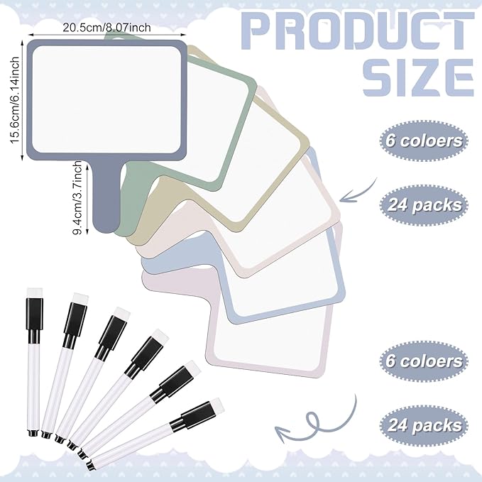 Henoyso 48 Pcs Dry Erase Answer Paddle with Markers Handheld Double Sided Paddles Colorful Flip Answer Dry Erase Paddles White Boards for Students Kids Score Boards Teacher(Rectangle Morandi Styles)