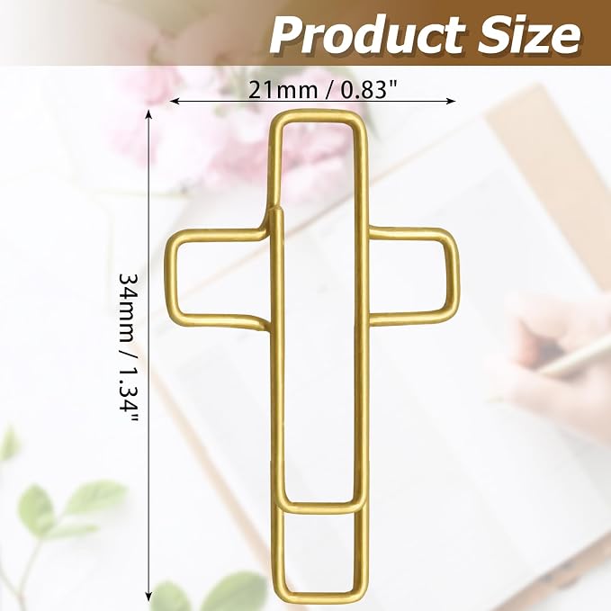50Pcs Gold Cross Paper Clips, Versatile Bible Paper Clips Journaling Paper Clip, Great Bookmarks for Bible Study Supplies/Christian Office and Home