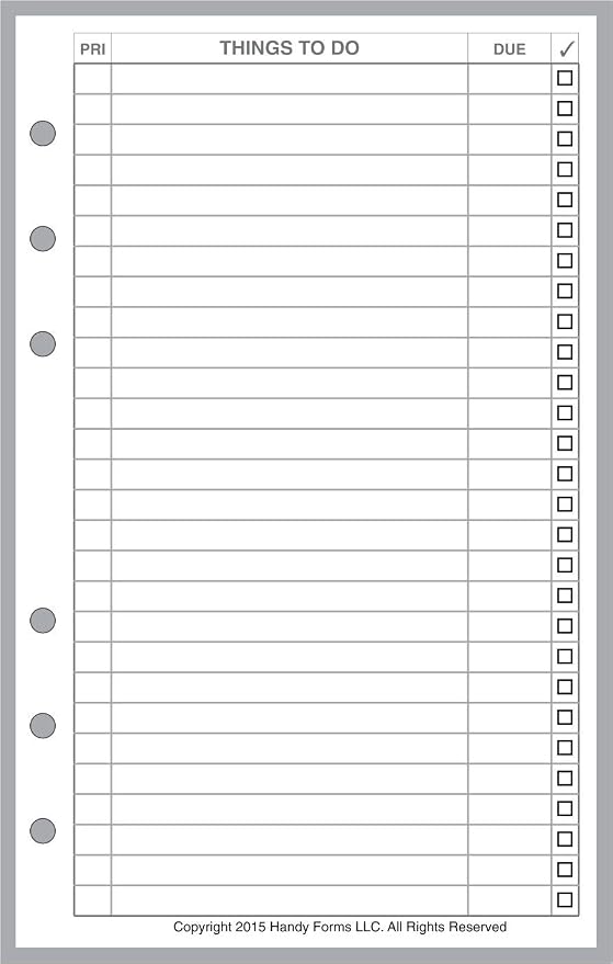 Compact Size to Do List Planner Insert,Sized and Punched for Franklin Covey Compact and Other Notebooks (4.25" x 6.75")