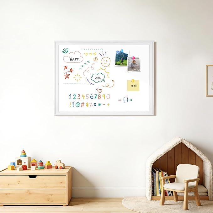 White Board for Wall, 17" x 13" Magnetic Dry Erase Board, Decorative Wooden Frame Whiteboard, Wall Mounted, Aesthetic Writing Board for Home, Office, School - White