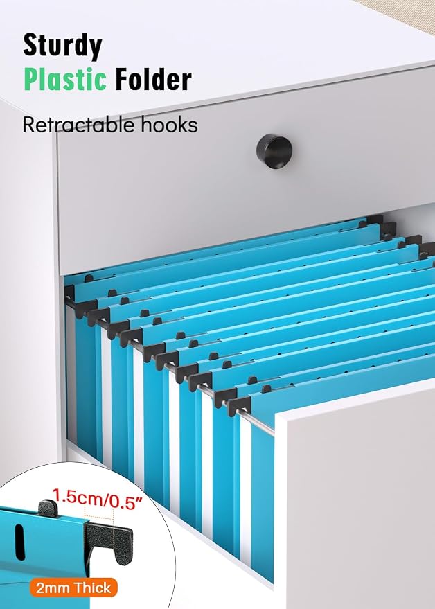 Extra Capacity Plastic Hanging File Folder, 12 Pack Reinforced Hang Folders Letter Size, Heavy Duty 1 Inch Expansion Filing Cabinet Folders, for Bulk Files, Medical Charts, Blue