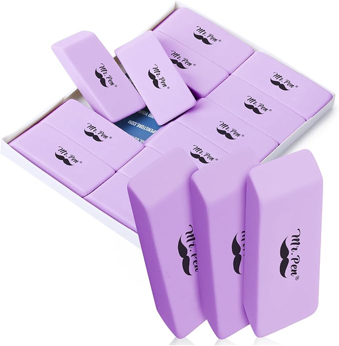 Mr. Pen- Pencil Eraser, 12 Pack, Purple, Large Latex Free Block Erasers for School, Office, Art Sketching, Homework, Exams, Clean Smudge-Free Correction