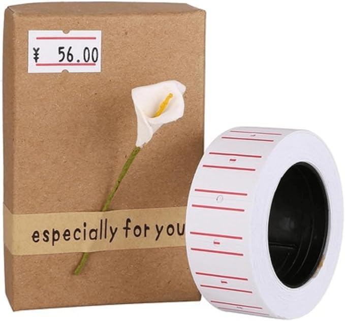 MX-5500 Price Labels, Adhesive Sticker Marker Label, 10 Rolls Sticky Paper Labels for Price and Date Guns,1 Line 5000 Labels, 1pcs Ink Roll Included (10roll Pink) (White+2 red line)