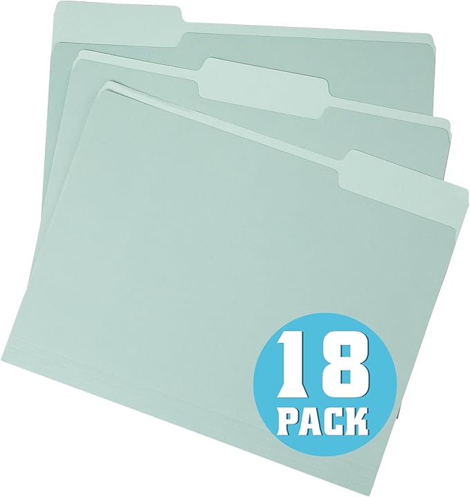 pmybupo18 Pack Green File Folders,1/3 Cut,Letter Size Colored File Folders,Decorative Multicolor Durable 11pt Paper,Two-Tone Design