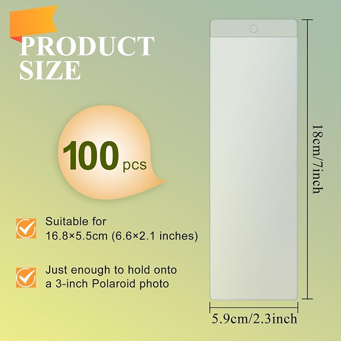 100 PCS Bookmark Sleeves Clear Bookmark Sleeves 7x2.3 inch Blank Bookmark Holder with Hole for Wedding Valentine’s Party Favor Decoration