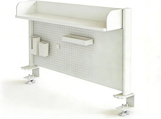 23.6 Inch Clip-on Desktop Organizer Bookshelf with Pegboard, Desk Shelf Organizer, Multipurpose Computer Desk Desktop Bookshelf, Desk Extender Pegboard Clamp, Desktop Display (White)