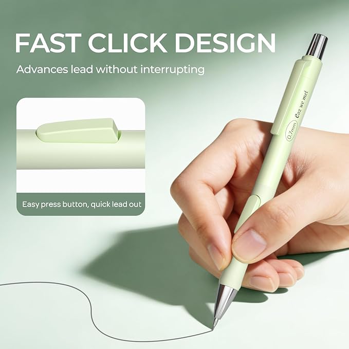 Nicpro 4 PCS Pastel Mechanical Pencil 0.7mm, Cute Fast Click Mechanical Pencils Set with 8 Tubes HB Lead Refills, Erasers, Eraser Refills for School, Student Writing, Drawing, Sketching - with Case