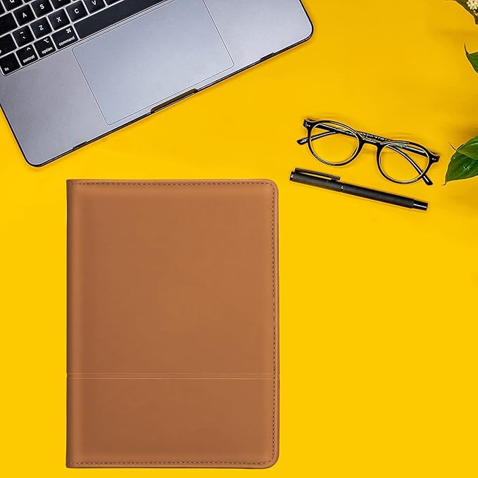 A5 Padfolio Business Portfolio Folder,Junior Size Document Folder Organizer, Padfolio with Interior Pocket and Pen Loop, 5 x 8 Writing Pad Included,Brown.
