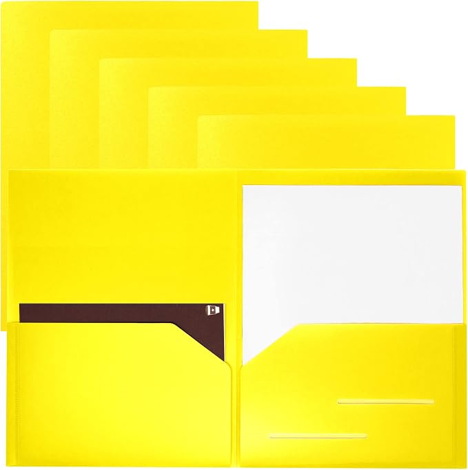 Youngever 6 Pack Heavy Duty Plastic Two Pocket Folders, Heavy Duty Plastic 2 Pocket Folder (Yellow)