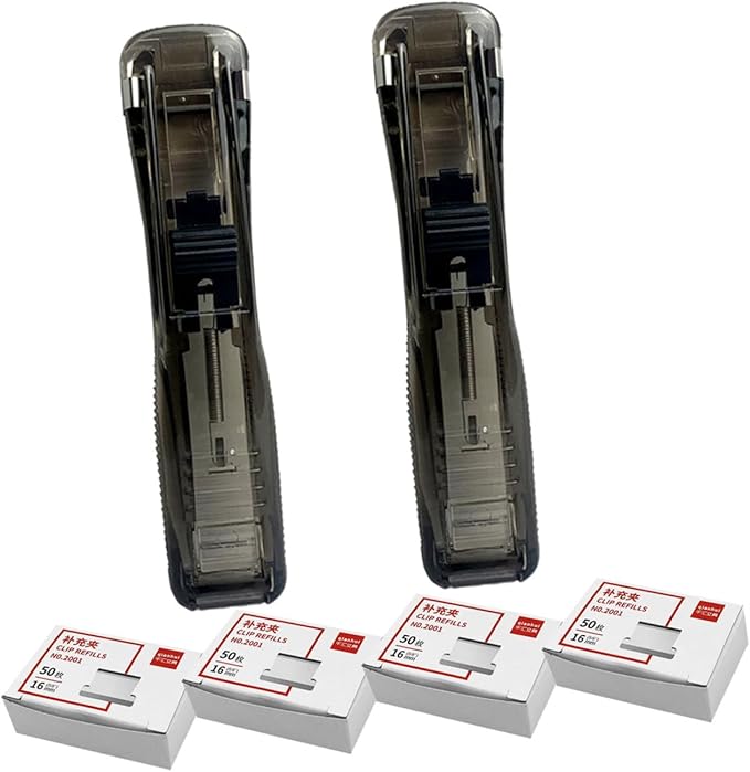 Reusable Paper Stapler with 2 Desktop Staplers and 200pcs Refill Clips, Paper Clip Dispenser for Office and Home Document Binding and Filing